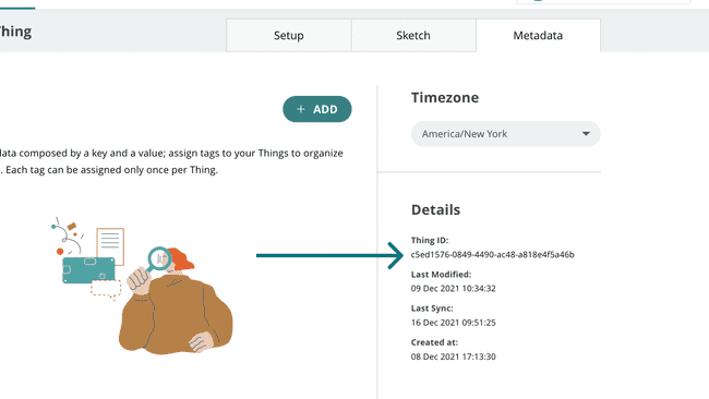Your Thing ID in the Metadata tab.