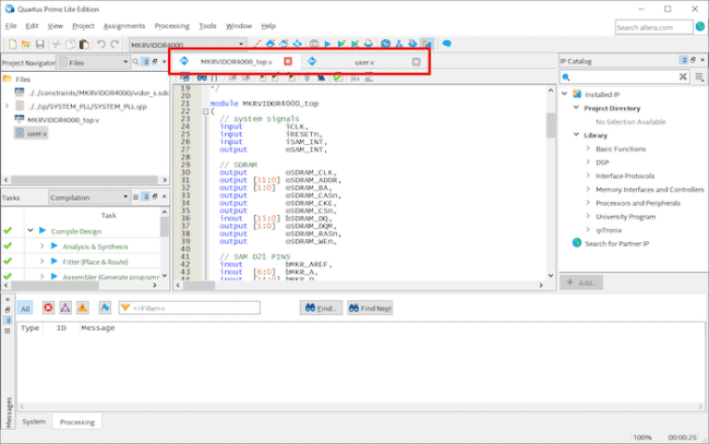 Opening the project Quartus in the IDE.