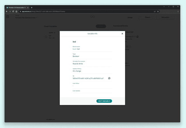 Arduino Cloud "Thing" variable setup