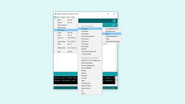 Selecting the blink example.