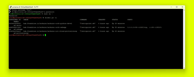 Portenta X8 SSH Session with PuTTY