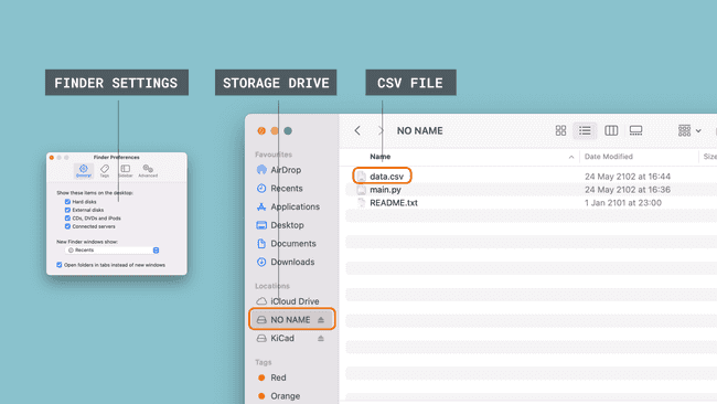 The "NO NAME" drive with a data.csv file.