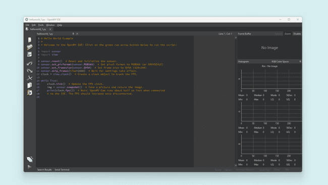 The OpenMV IDE after starting it