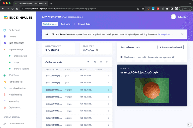 The Data Acquisition tool allows to inspect the uploaded assets