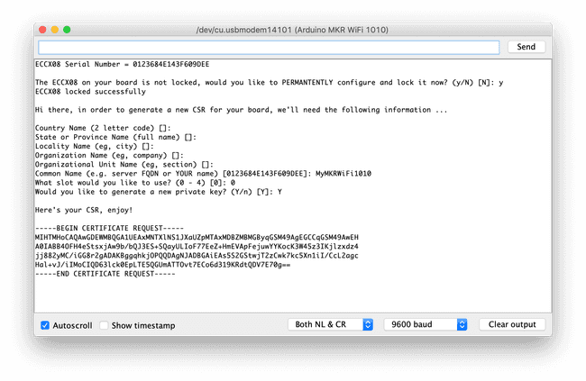 Copy the generated CSR from the Serial Monitor.