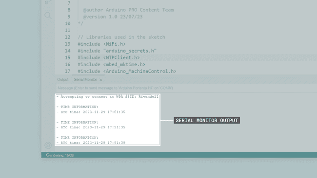 Example sketch output in the Arduino IDE's Serial Monitor