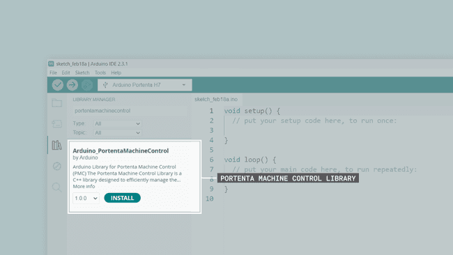 Installing the Arduino_PortentaMachineControl library in the Arduino IDE